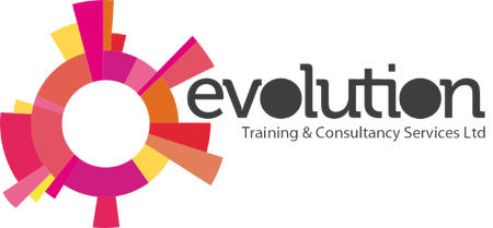 Logo of Evolution Training & Consultancy Services Ltd with colorful circular design on a white background