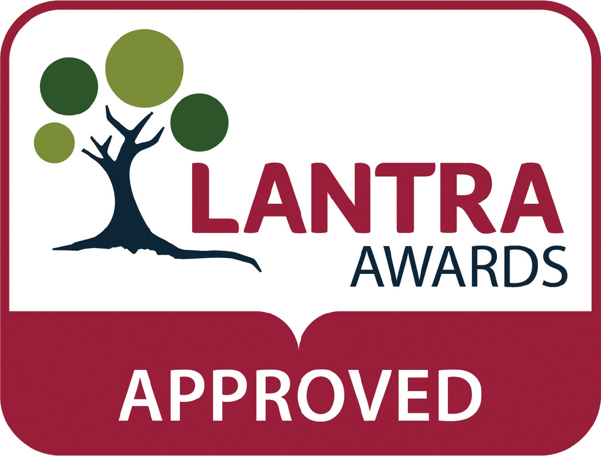 Logo of LANTRA Awards with a tree and approved text on a white background