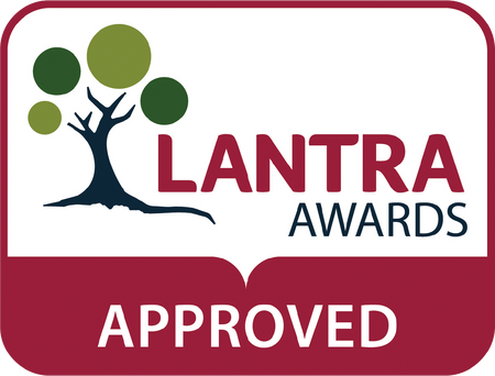 Logo of LANTRA Awards with a tree and approved text on a white background