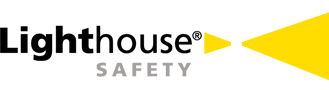 Lighthouse Safety logo with a yellow triangle on a white background