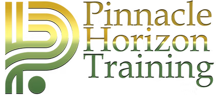 Logo of Pinnacle Horizon Training with gold and green design on a black background