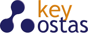 Logo of keyostas with a blue and orange design.