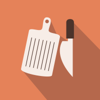 White cutting board with knife on a brown background
